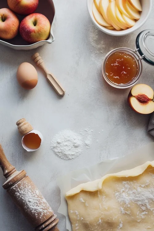 ingredientes tarta de manzana con hojaldre y mermelada de melocotón